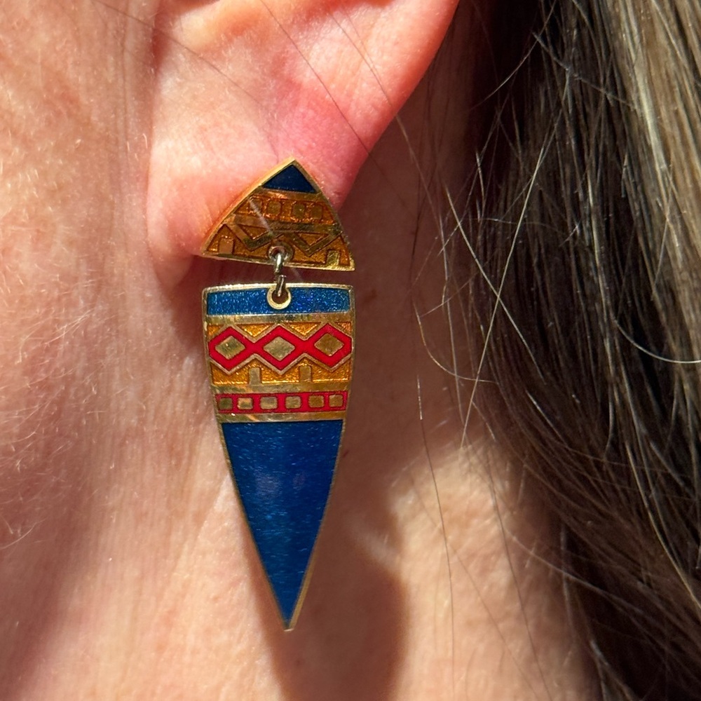 Geometric Blue and Gold Earrings